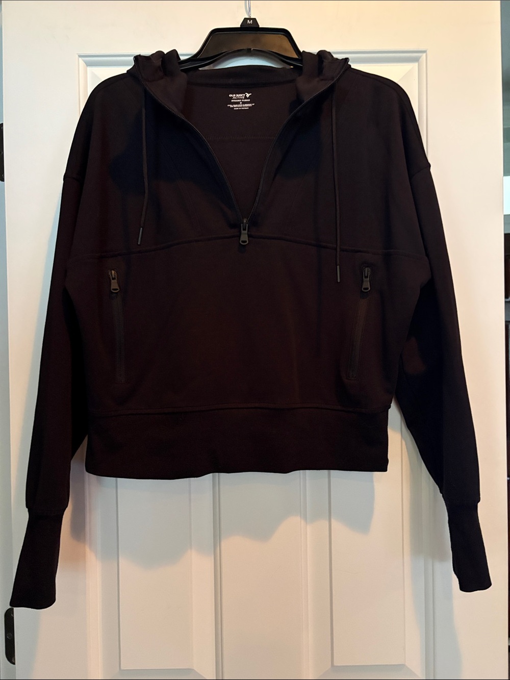 Old Navy Dynamic Fleece half zip with hood, side pockets, black, M, excellent